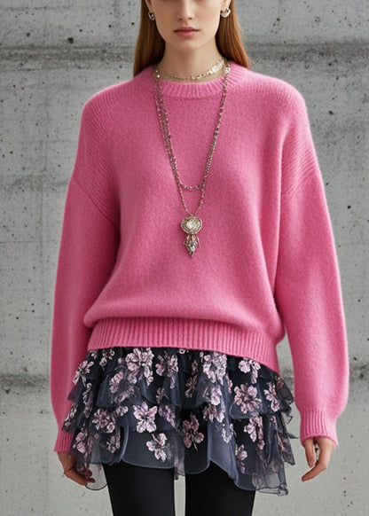 Art Rose O-neck Thick Knit Shirts Fall