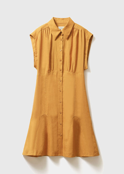 Art Yellow Peter Pan Collar Patchwork Wrinkled Linen Maxi Dresses Sleeveless