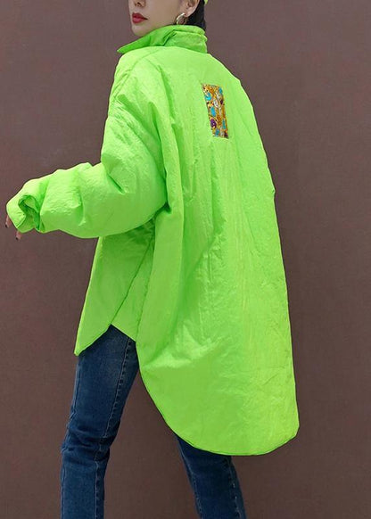 Art Stand Collar Low High Design Spring Pattern Sewing Green Blouse
