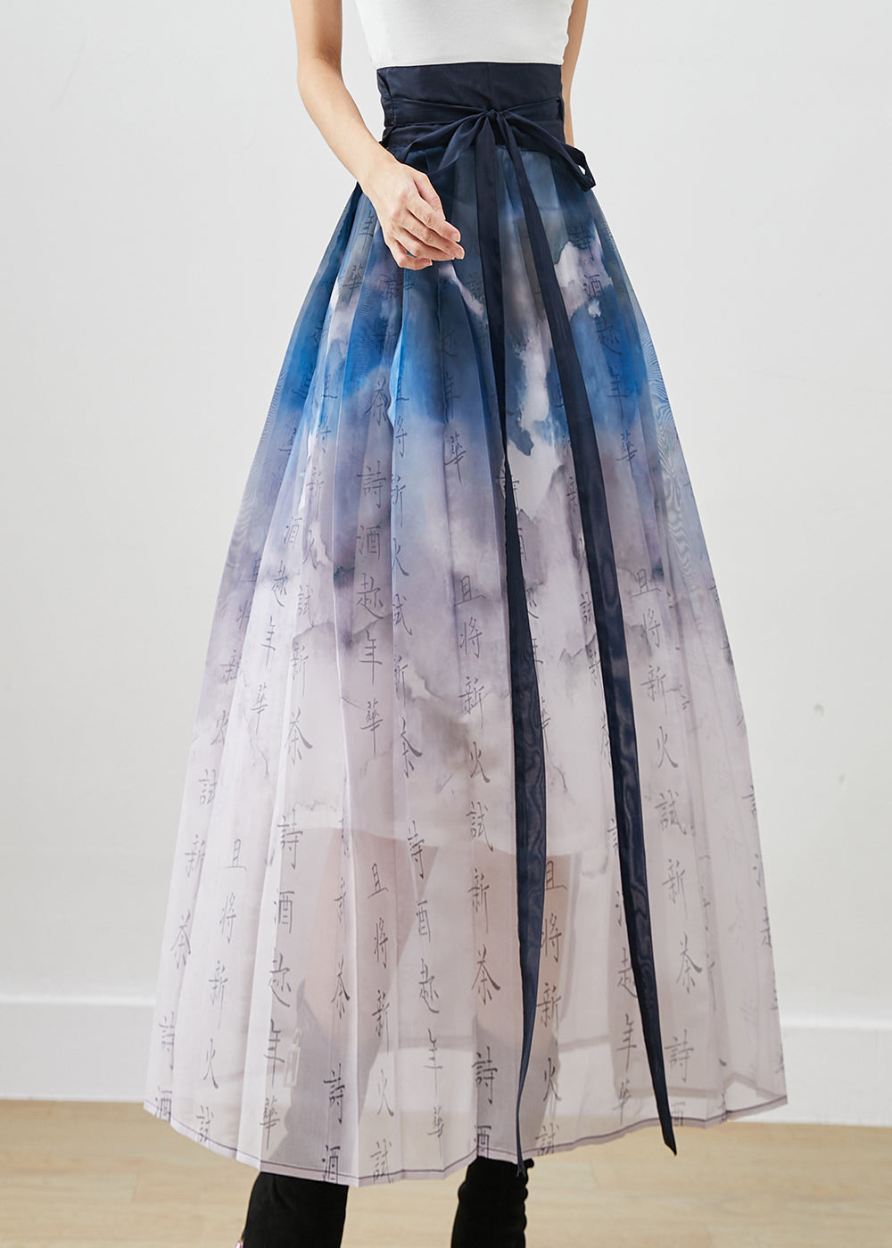 Art Tie Waist Tie Dye Silk a Line Skirt Fall