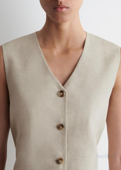 Art V Neck Linen a Line Tea Dress Sleeveless
