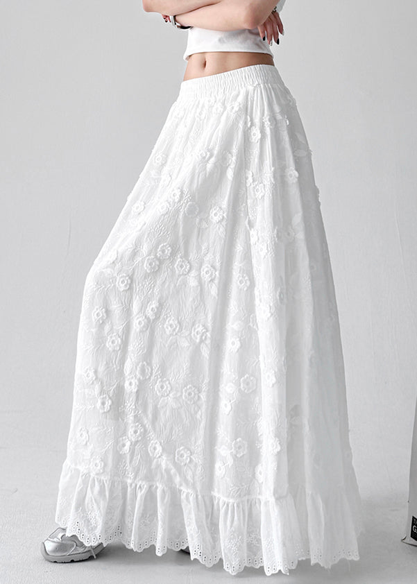 Art White Hollow Out Elastic Waist Cotton Skirt Summer