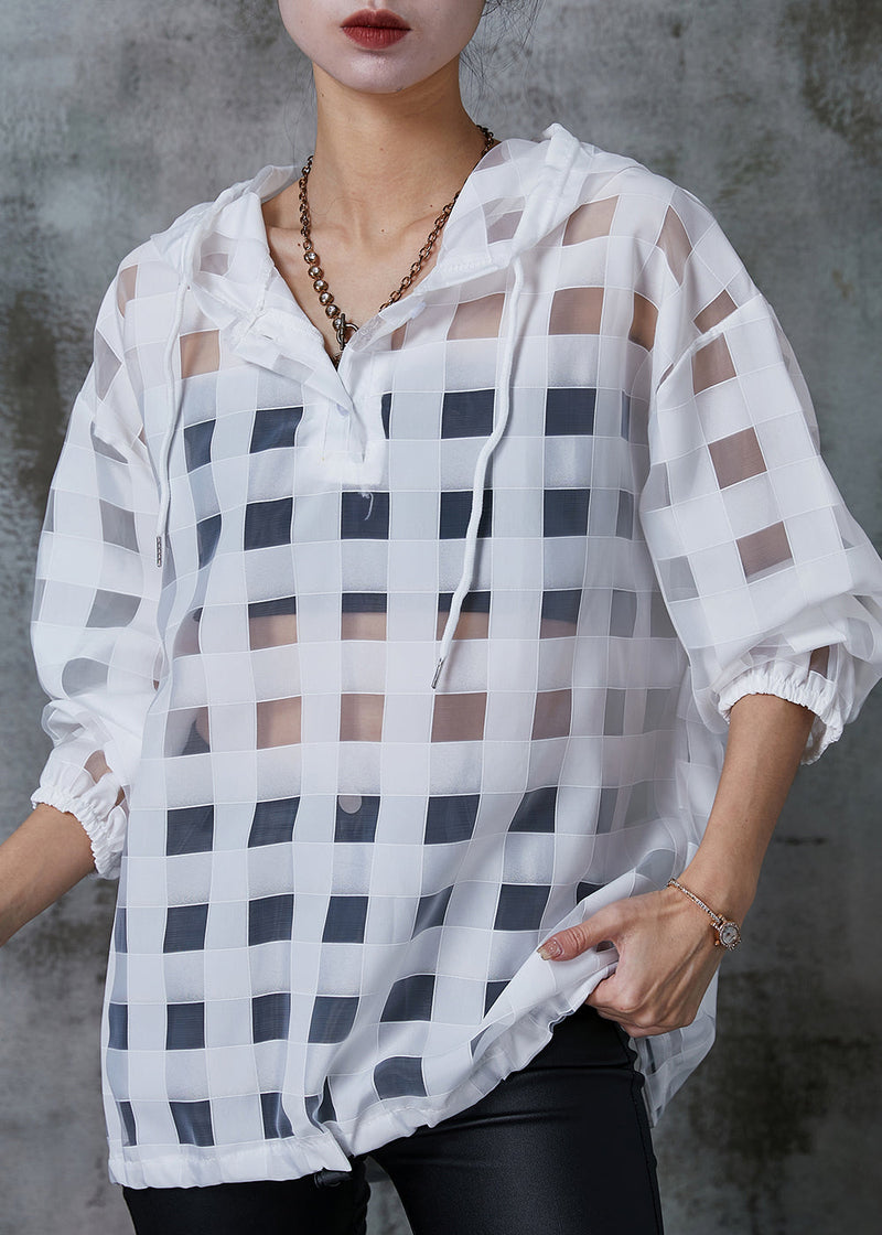 Art White Hooded Hollow Out Tulle Upf 50+ Sweatshirts Top Summer