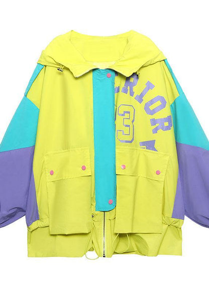 Art White Letter Patchwork Cotton Spring Hooded Coat