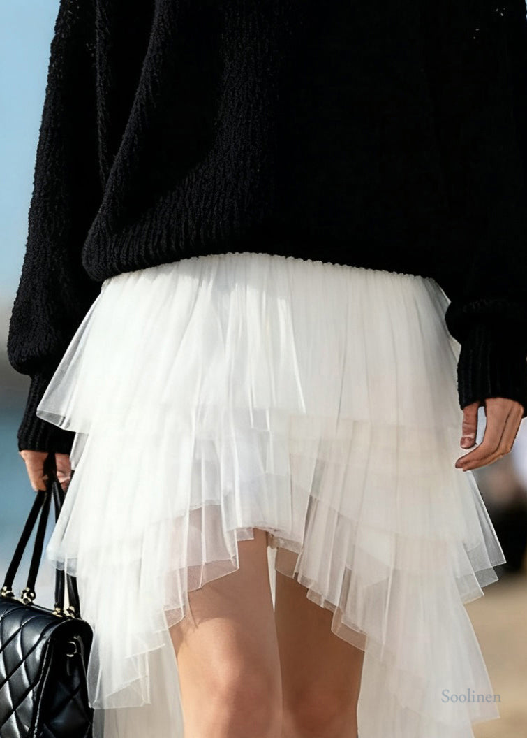 Art White Low High Design Tulle Skirts Summer