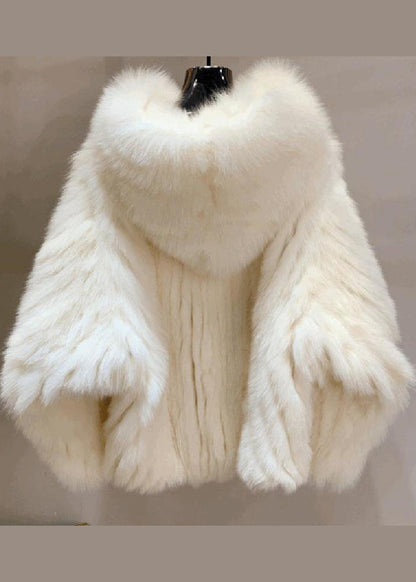 Art White Oversized Faux Fur Hooded Coat Winter