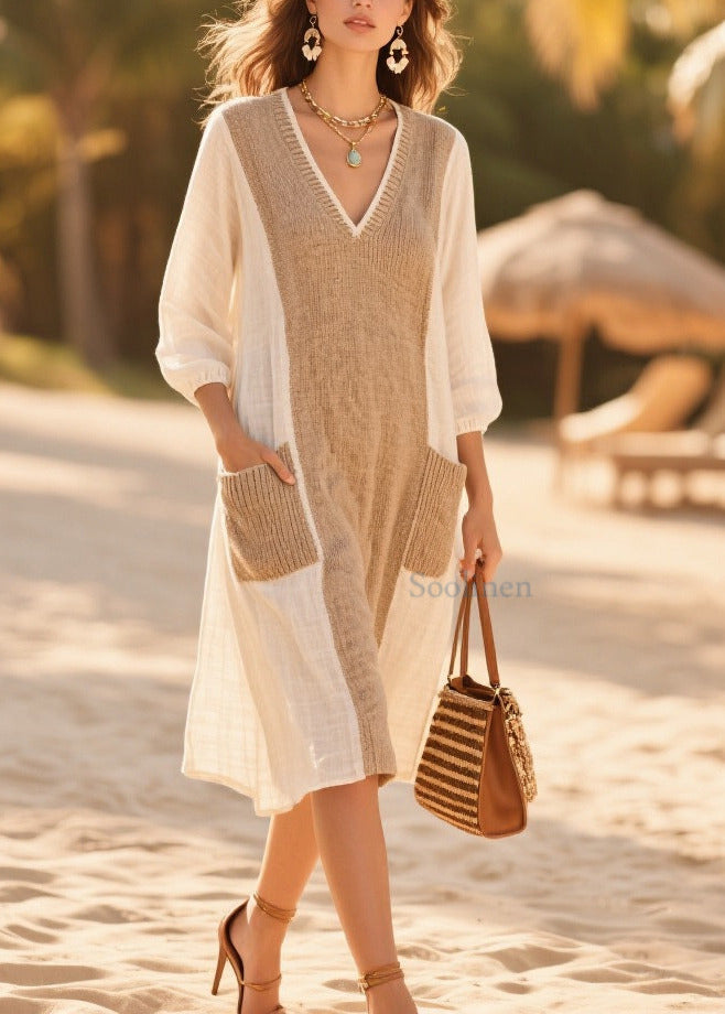 Art White Oversized Patchwork Cotton Day Dress Summer