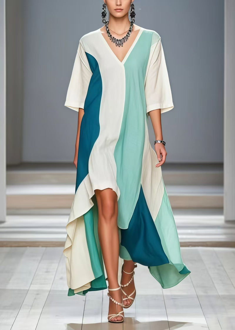 Art White Oversized Patchwork Cotton Dress Half Sleeve