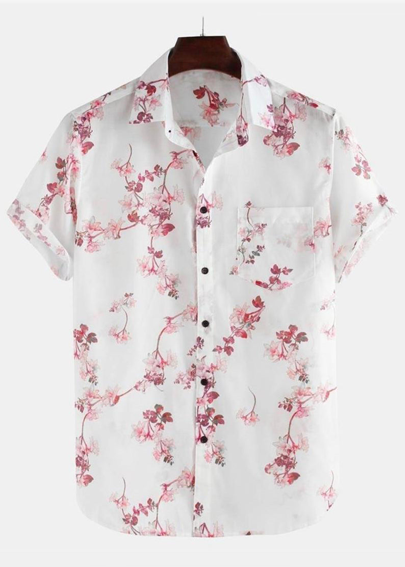 Art White Print Pockets Cotton Shirts Summer
