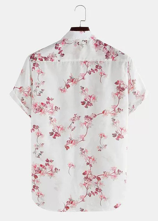 Art White Print Pockets Cotton Shirts Summer