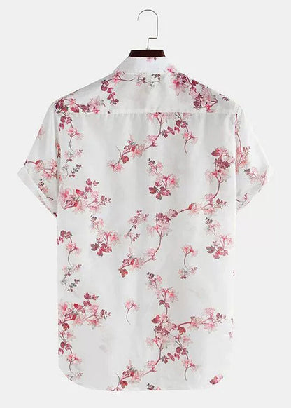 Art White Print Pockets Cotton Shirts Summer