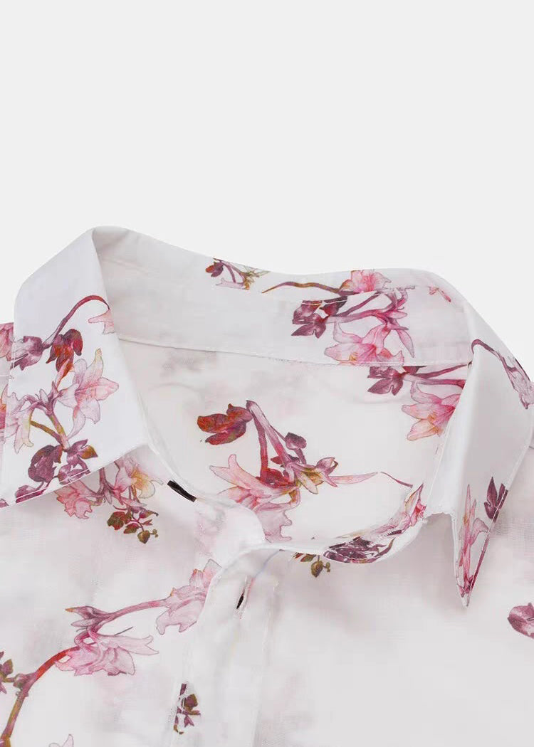 Art White Print Pockets Cotton Shirts Summer