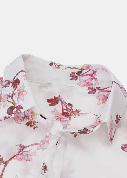 Art White Print Pockets Cotton Shirts Summer