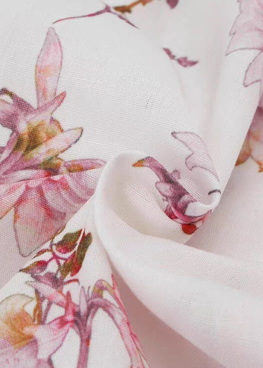 Art White Print Pockets Cotton Shirts Summer