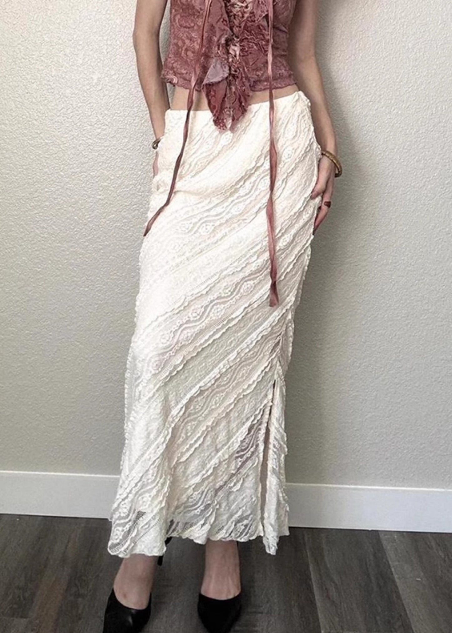 Art White Side Open High Waist Lace Skirts Summer