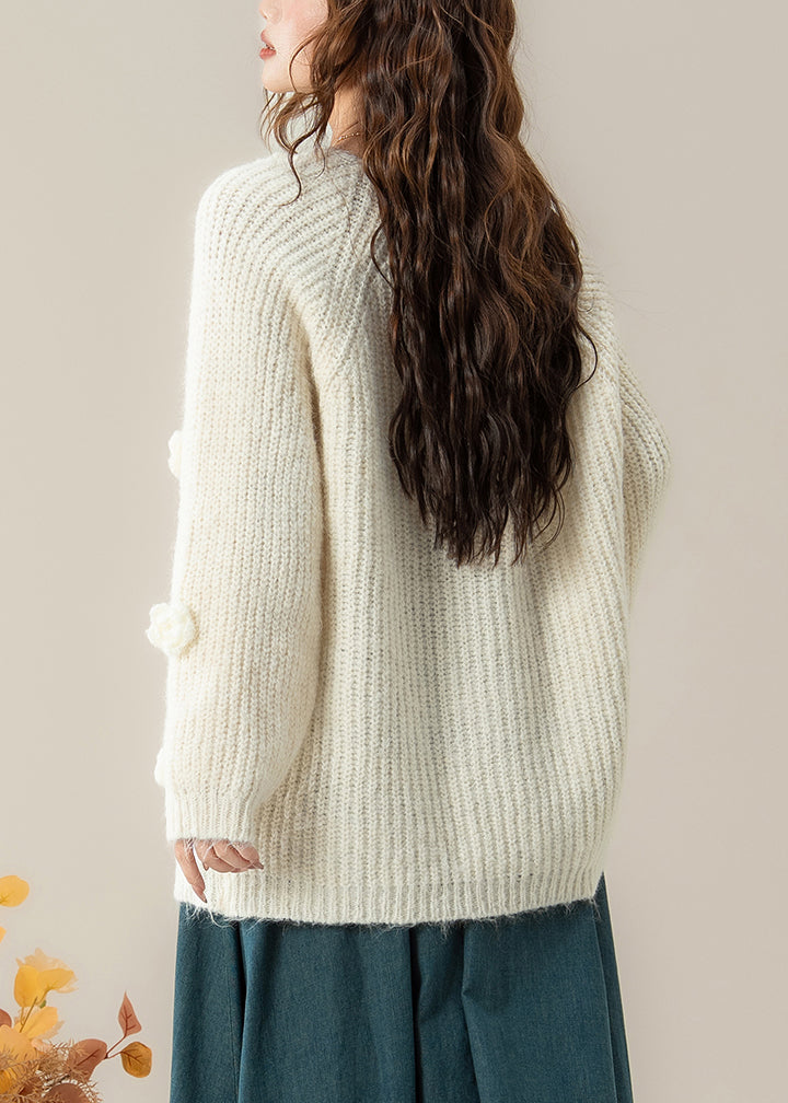 Art White V Neck Cozy Knit Cardigans Spring