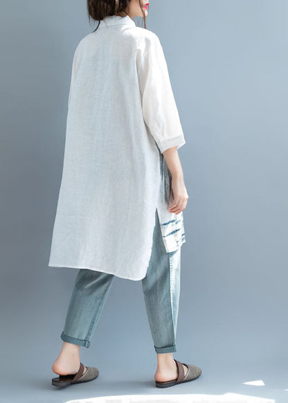 Art White Side Open Print Shirt Tops Half Sleeve