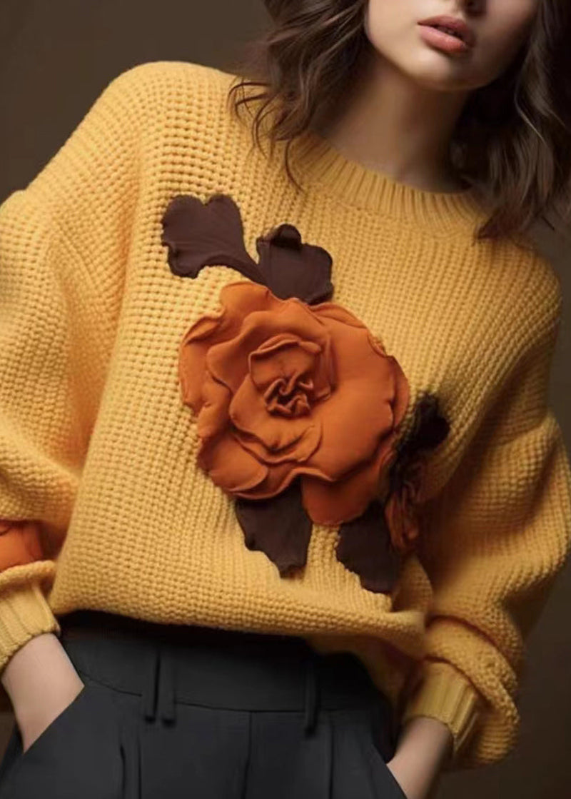 Art Yellow Cozy Cotton Knit Tops Fall