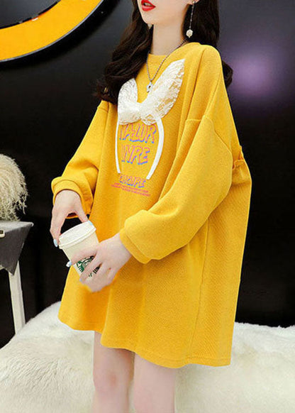 Art Yellow Graphic the Rabbit Wool Sweatshirt Street Wear Winter