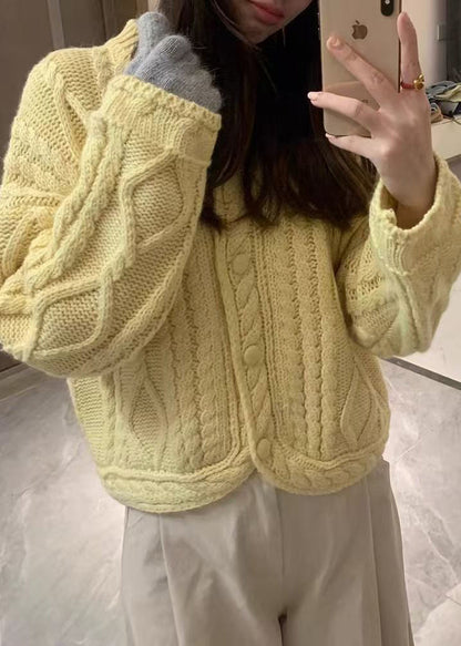 Art Yellow O-neck Button Cozy Knit Cardigans Fall