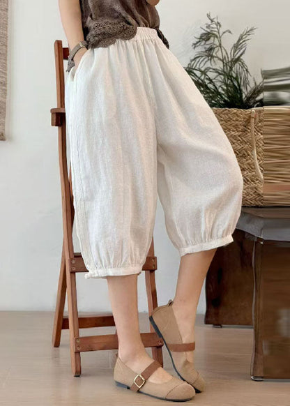 Art Yellow Oversized Chinese Button Linen Crop Pants Summer