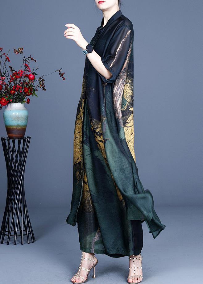 Art Yellow Print Half Sleeve Wide Leg Two Pieces Set