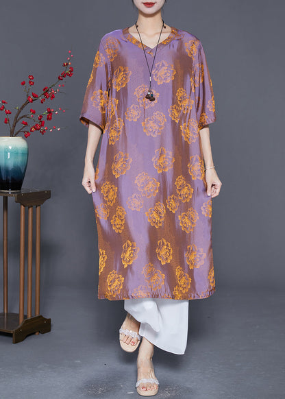 Art Yellow V Neck Print Wear on Both Sides Silk Dresses Summer