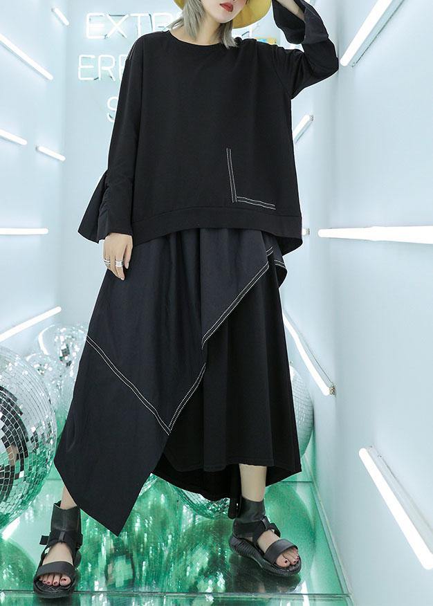 Art asymmetric cotton tunic top Work Outfits black top fall
