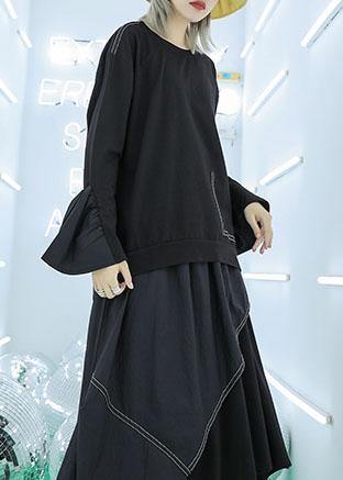 Art Asymmetric Cotton Tunic Top Work Outfits Black Top Fall