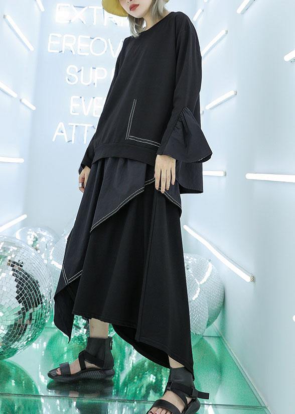 Art Asymmetric Cotton Tunic Top Work Outfits Black Top Fall