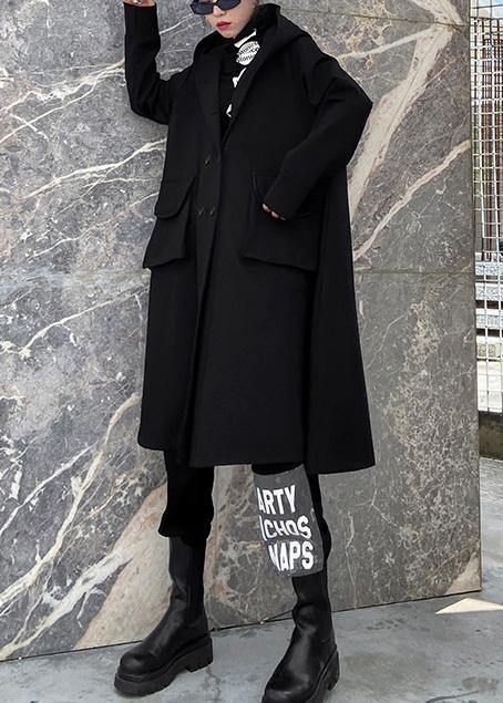 Art Black Fine Outwear Coat Hooded Double Breast Fall Outwears