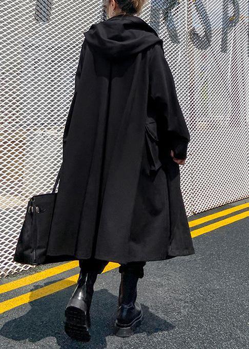 Art Black Fine Outwear Coat Hooded Double Breast Fall Outwears