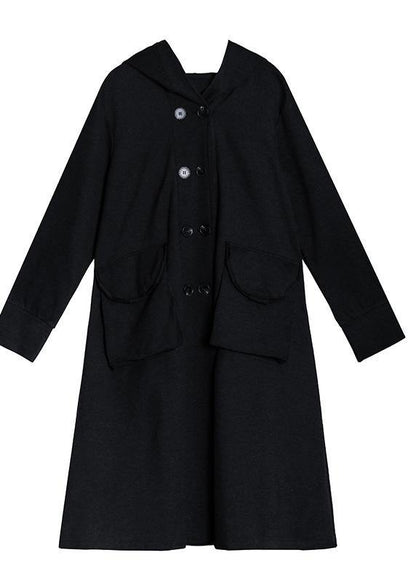 Art Black Fine Outwear Coat Hooded Double Breast Fall Outwears