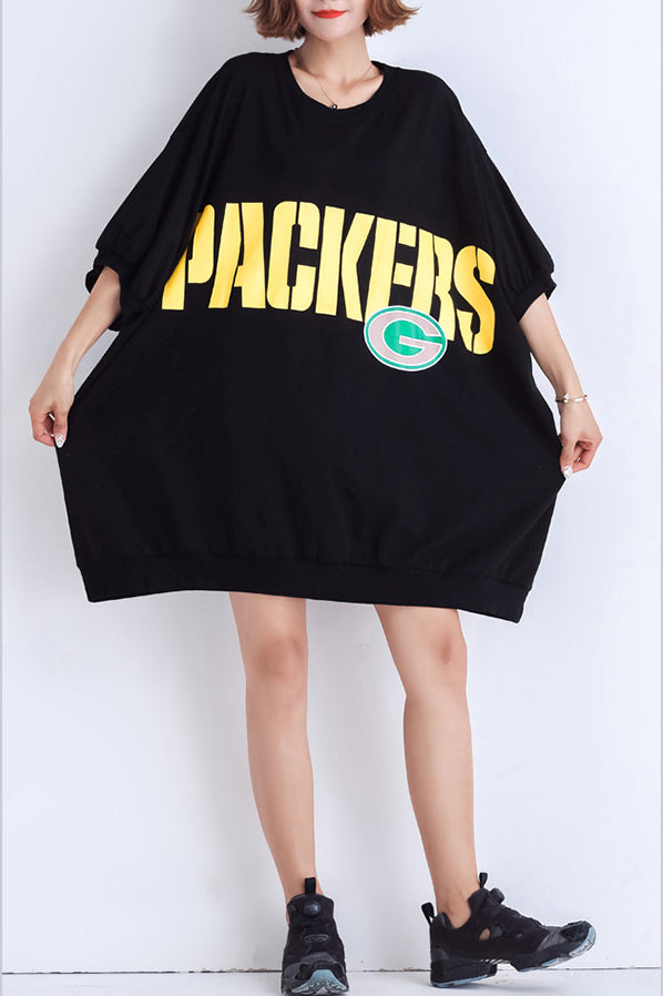 Art Black Cotton Blouse Outfits O Neck Batwing Sleeve Midi Summer Top