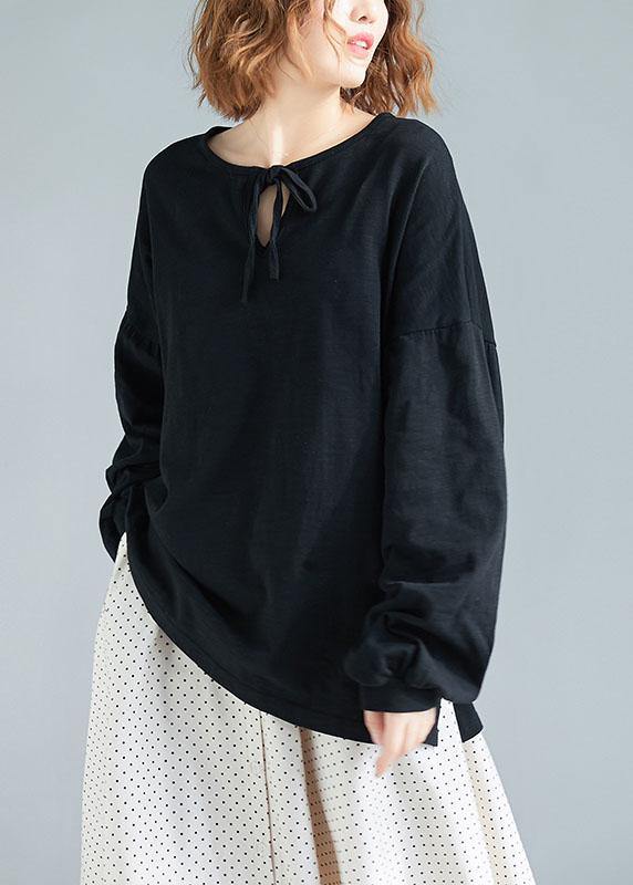 Art black cotton box top long sleeve Knee fall top