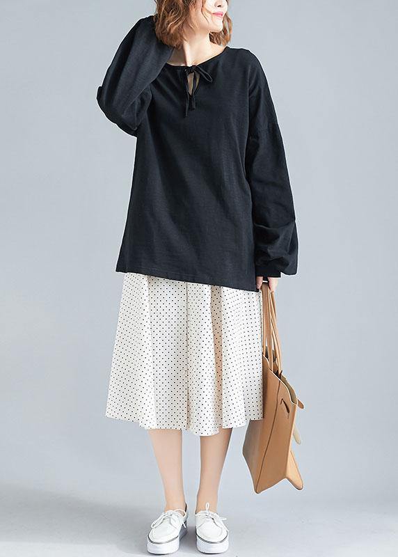 Art Black Cotton Box Top Long Sleeve Knee Fall Top