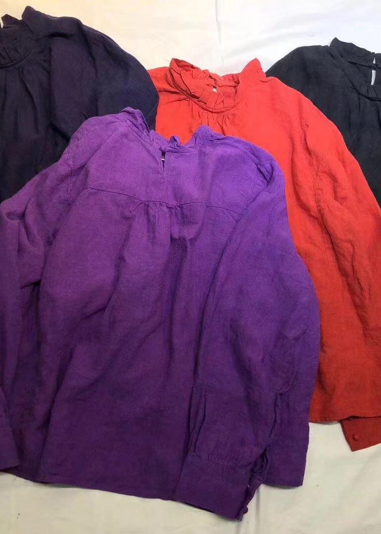 Art Black Linen Tunics for Stand Collar Cotton Fall Blouse