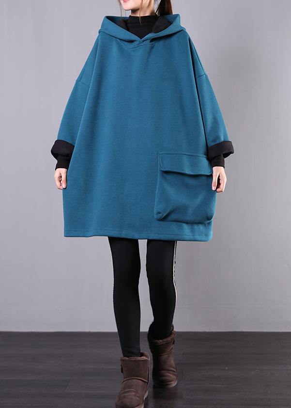Art Blue Cotton Clothes for Hooded Thick Loose Fall Blouse