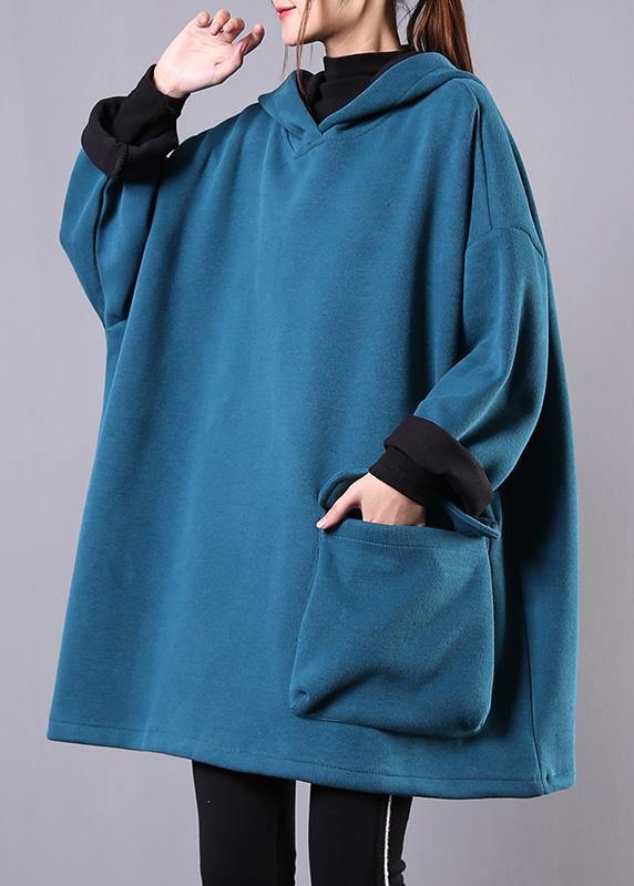 Art blue cotton clothes For Women hooded thick loose fall blouse