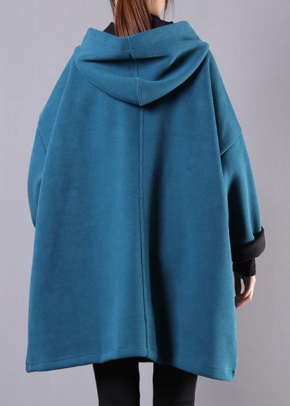 Art blue cotton clothes For Women hooded thick loose fall blouse