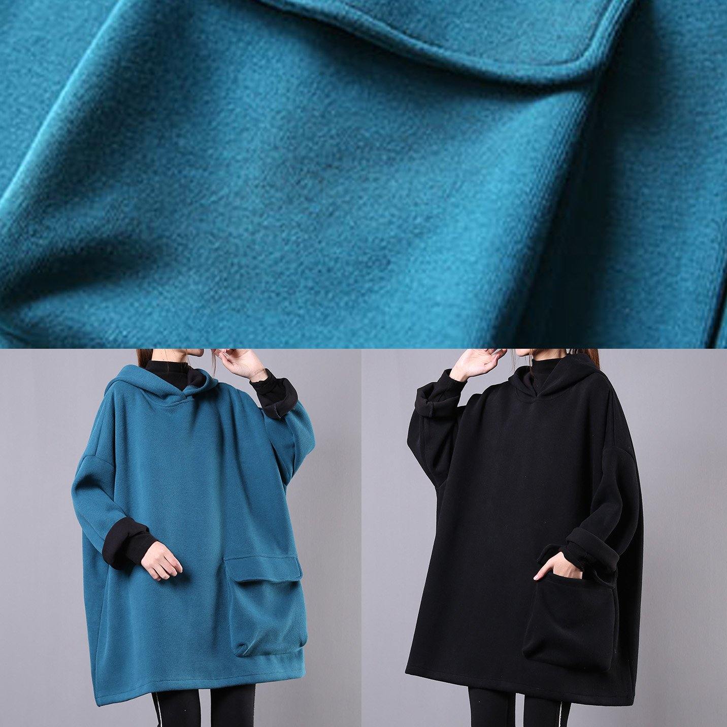 Art blue cotton clothes For Women hooded thick loose fall blouse