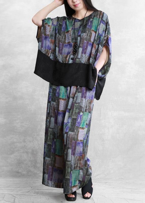 Art Blue Stitching Suit Large Size National Style Two-piece Suit