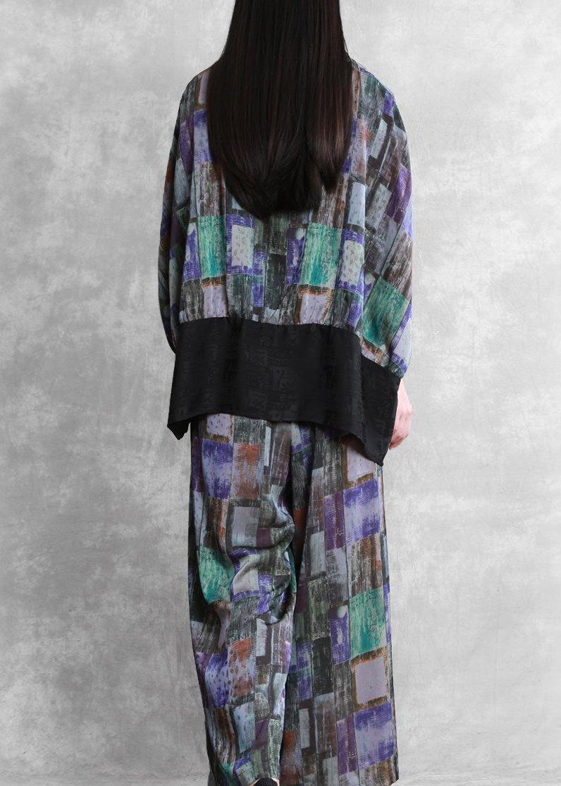 Art Blue Stitching Suit Large Size National Style Two-piece Suit