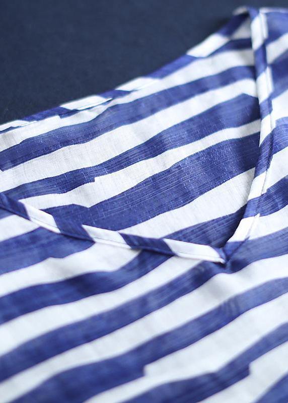 Art Cotton Shirts Adjustable Waist Stripes Loose Blouse