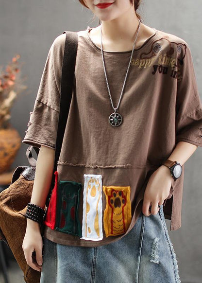 Art Cotton Tunic Top Pakistani Summer Yellow Loose Retro Ripped Hole Embroidery T-shirt