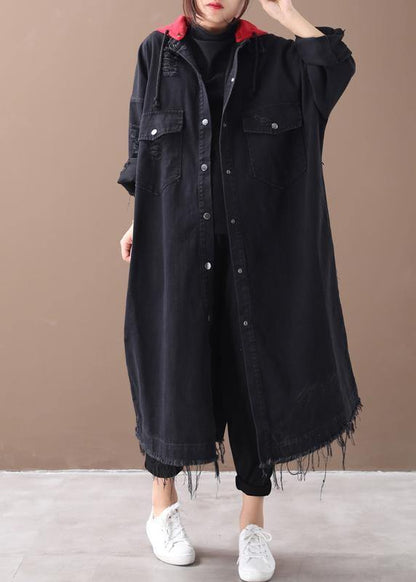 Art Denim Black Clothes Shirts Hooded Button Down Coats