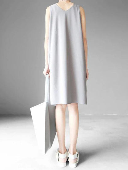 Art Gray Chiffon Dresses Sleeve O Neck Asymmetric Linen Robes Summer Dresses