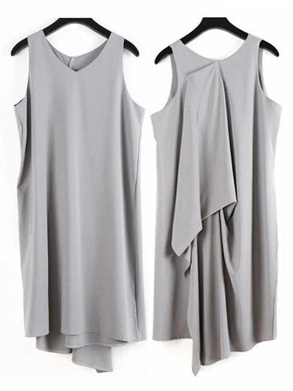 Art Gray Chiffon Dresses Sleeve O Neck Asymmetric Linen Robes Summer Dresses