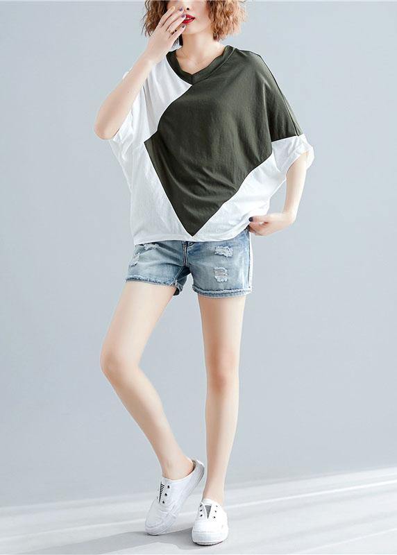 Art Green Cotton Blouses for Patchwork Baggy Summer Blouse