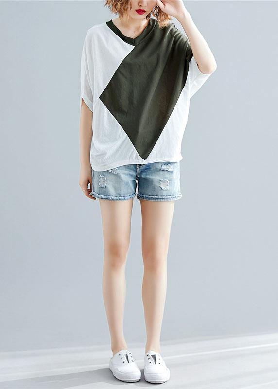 Art Green Cotton Blouses for Patchwork Baggy Summer Blouse